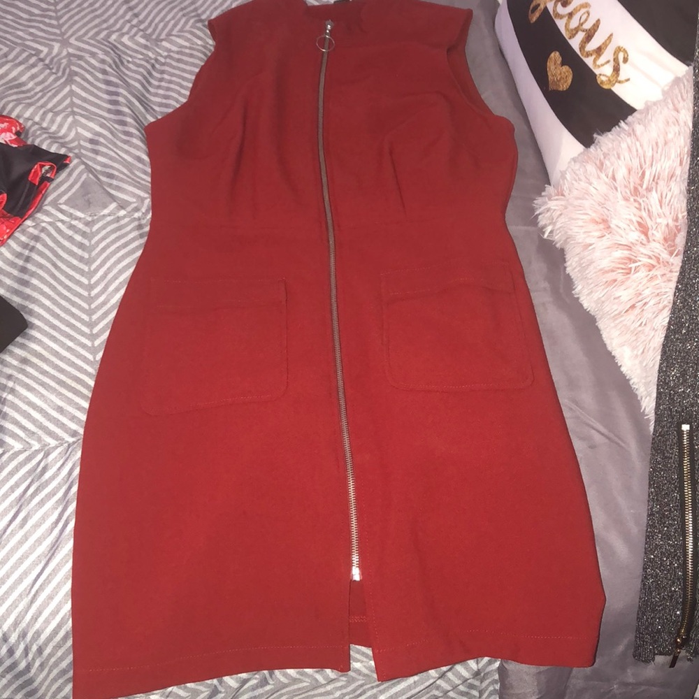 Armless Red Zip Up Dress